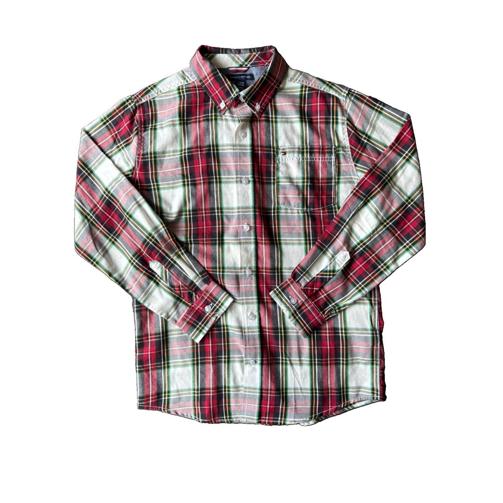 Tommy Hilfiger Christmas Striped Button-Up Long Sleeve Shirt Size L (14/16) Red